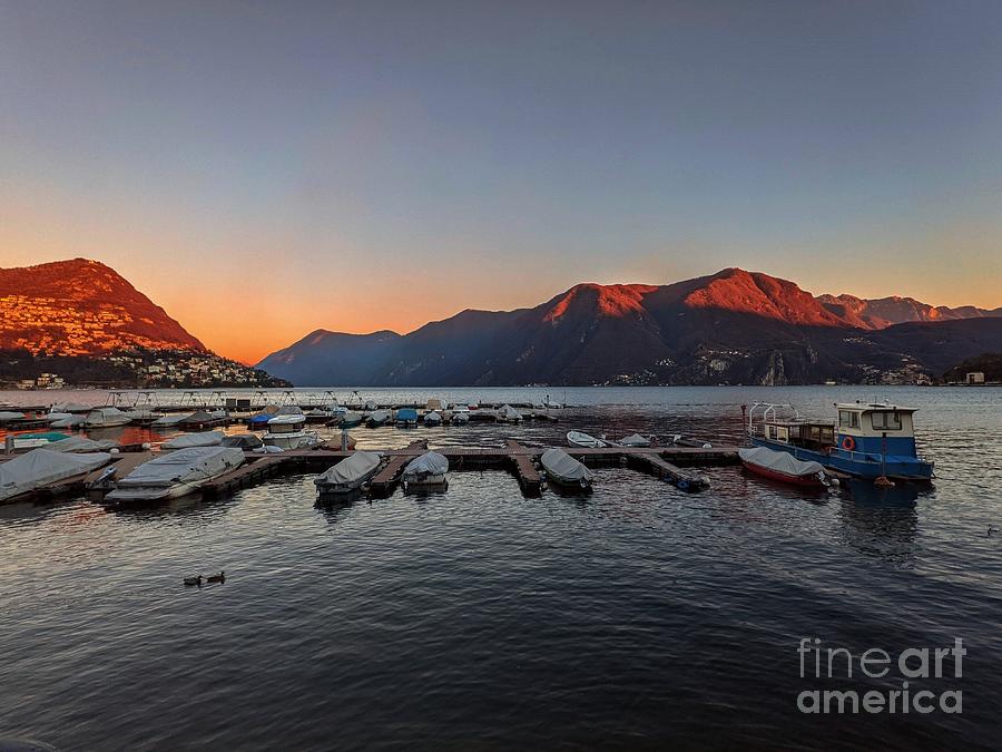 Sun Setting at Lake Lugano Switzerland Photograph by Claudia Zahnd-Prezioso