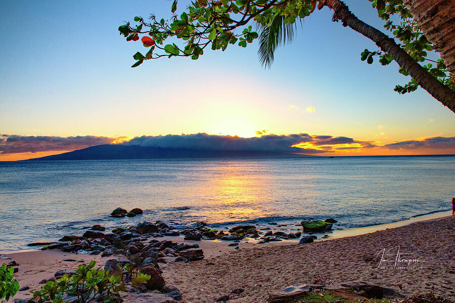 Hawaii Photograph - Sun Setting Behind Lanai by Jim Thompson Hawaii Photograph - Sun Setting Behind Lanai by Jim Thompson