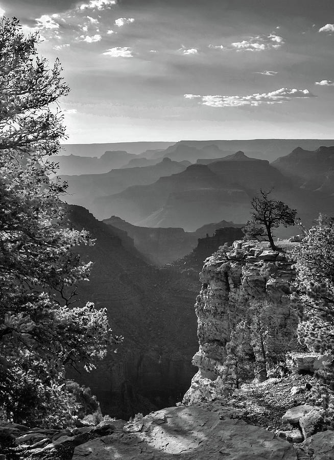Grand Canyon National Park Photograph - Sun Setting on Grand Canyon - Black and White by Gregory Ballos