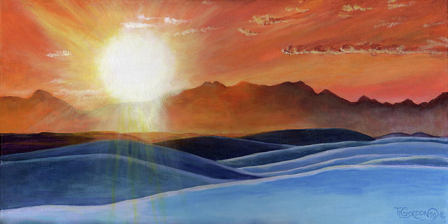 Sun setting on White Sands-NM Painting by Timithy L Gordon
