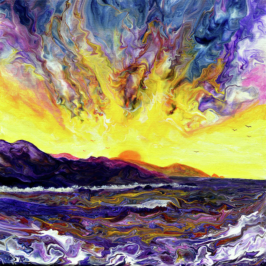 Sun Setting Over the Pacific Painting by Laura Iverson