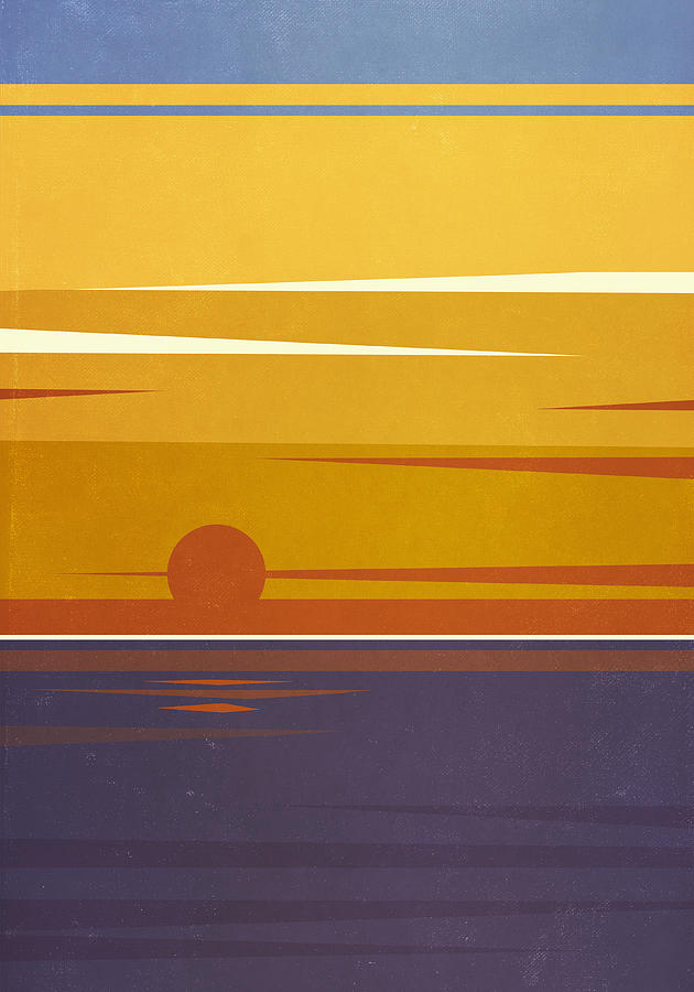 Sun setting over tranquil ocean Drawing by Malte Mueller