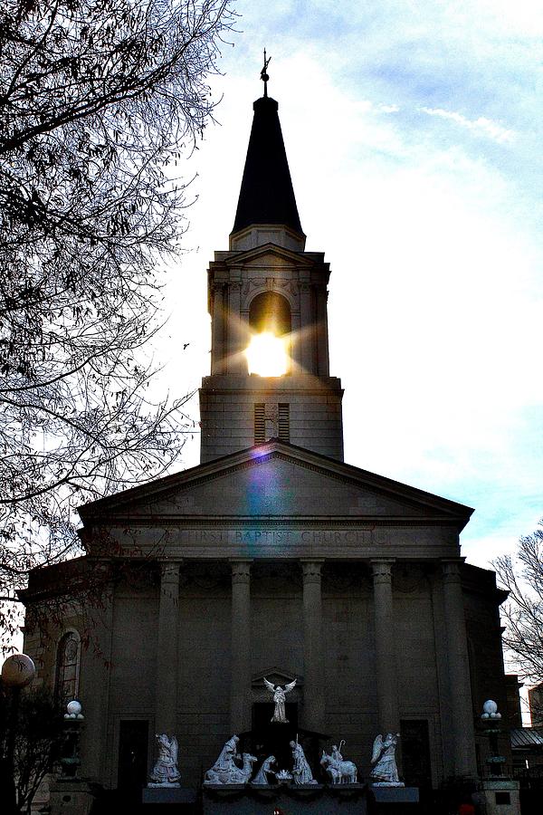 Sun shines through steeple Photograph by Micky Roberts