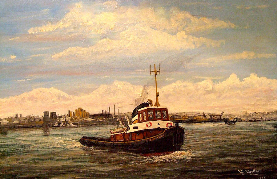 Sun Tug at Blackwall Point River Thames London Painting by Mackenzie Moulton