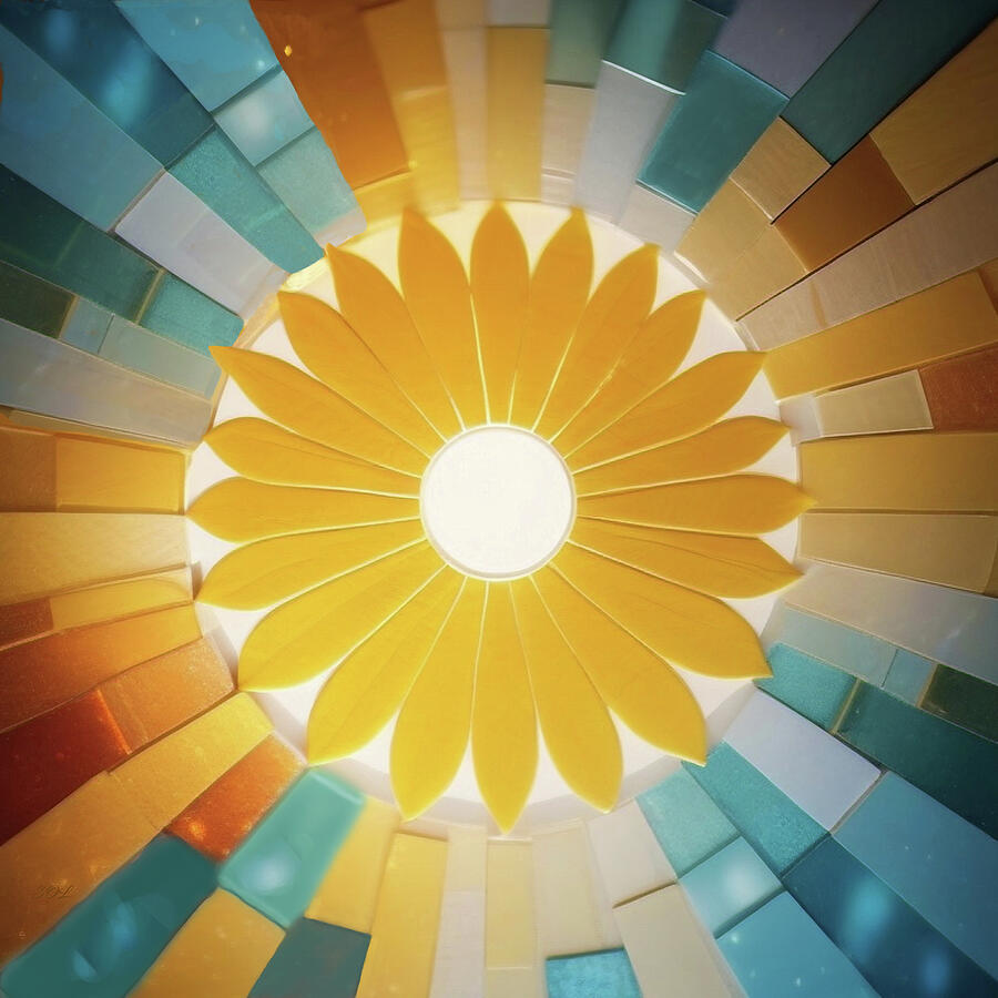 Flowers Still Life Mixed Media - Sun With Mosaic Tile Rays CBS NEWS GOOD MORNING SHOW by Sandi OReilly