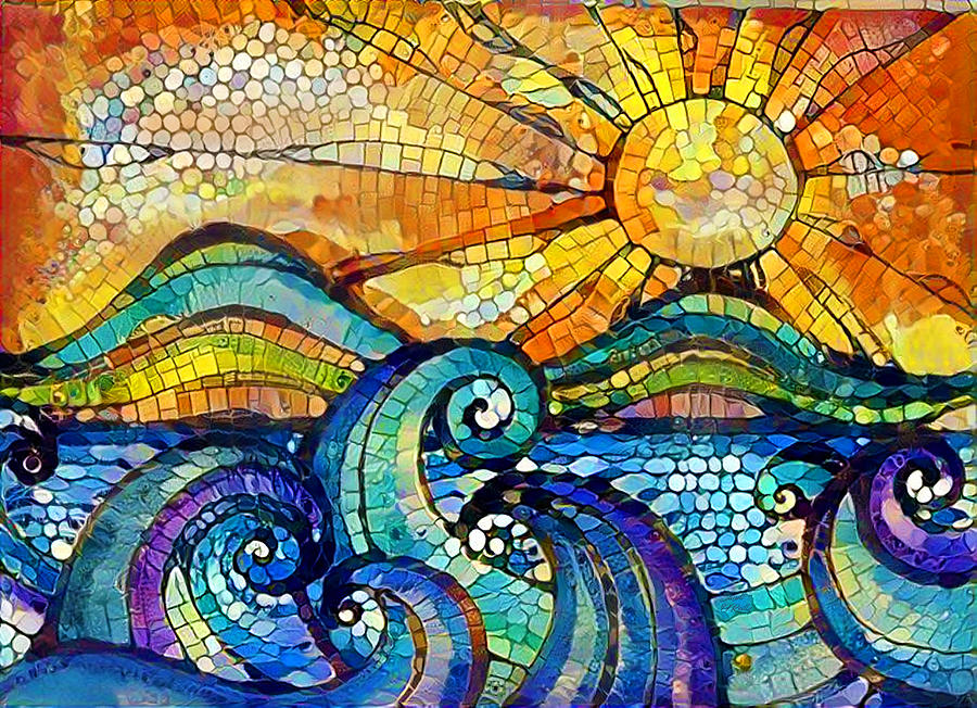 Sun With Waves Digital Painting Mixed Media by Sandi OReilly