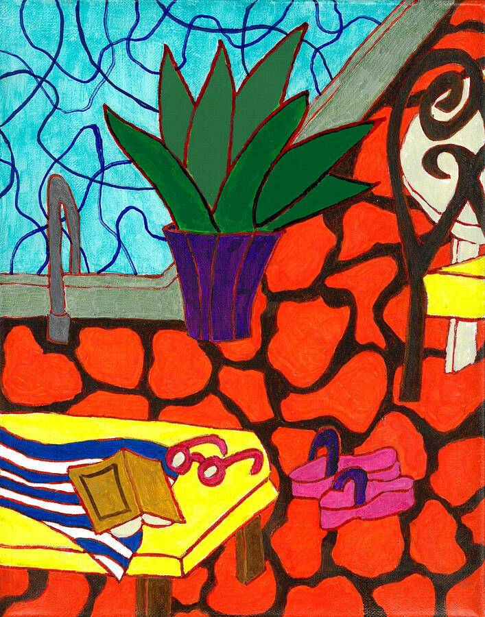 Sunbathing Poolside in Palm Springs Painting by Doug Fischer