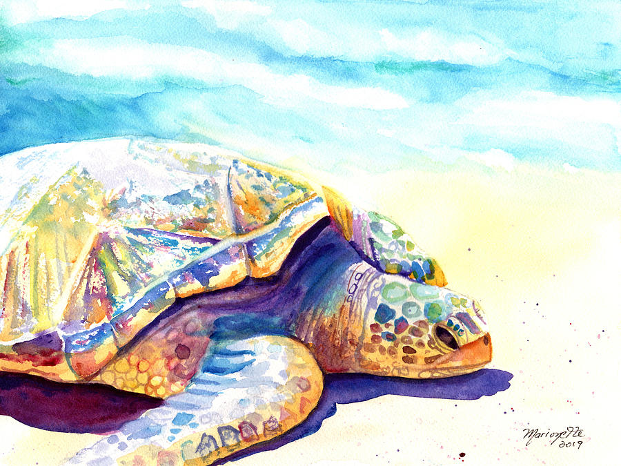 Turtle Painting - Sunbathing Turtle 6 by Marionette Taboniar