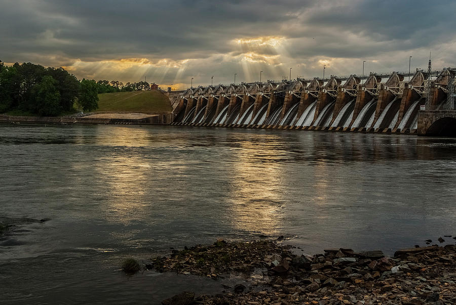 Sunbeams over Tillery Dam Photograph by Matthew Irvin