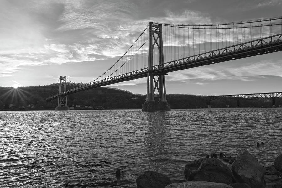 Bridge Photograph - Sunburst Crossings BW Version by Angelo Marcialis
