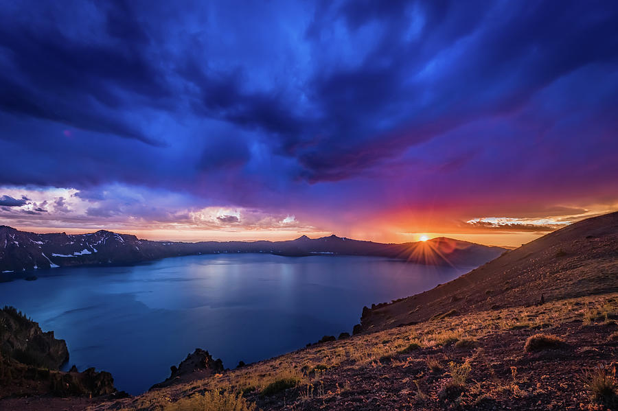 Sunburst Over Crater Lake Photograph by Kelly VanDellen