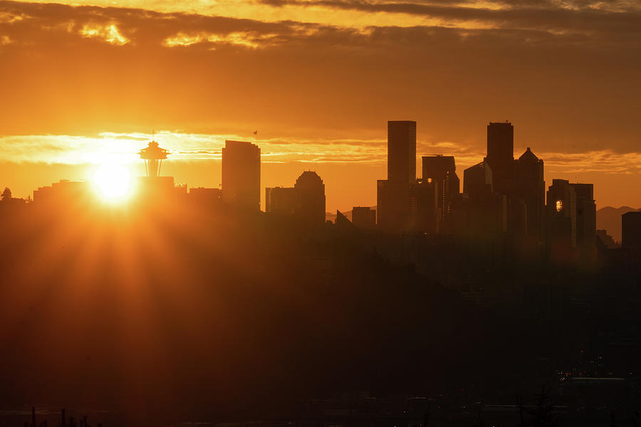 Sunburst Over Seattle Photograph by Louise Kornreich