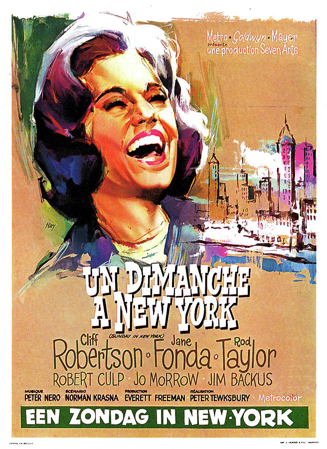 Jane Fonda Mixed Media - Sunday in New York, 1963  - art by Raymond Elseviers by Movie World Posters