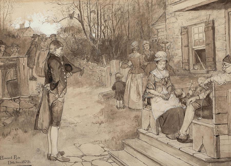 Fall Drawing - Sunday In Old Catskill  by Howard Pyle American