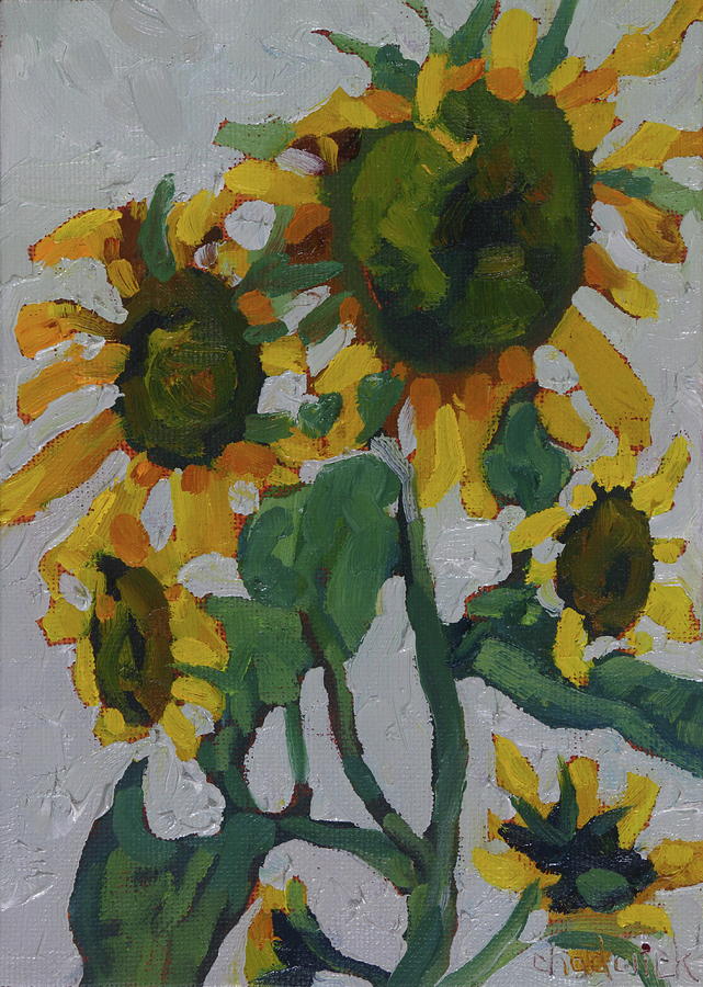 Sunday Morning Drizzle and Sunflowers Painting by Phil Chadwick