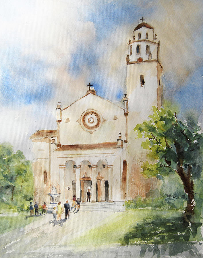 Sunday Morning Mass at St. Marys Painting by Jerry Fair