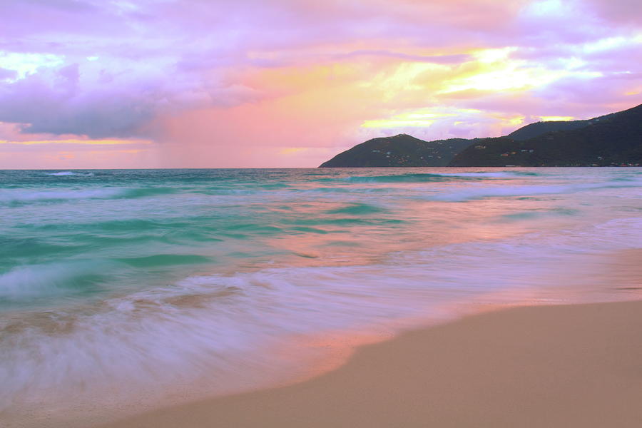 Colors of the Caribbean. Colorful tropical Caribbean island beach sunrise seascape, Tortola, BVI Photograph by Roupen Baker