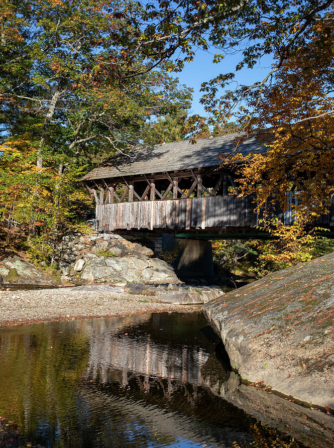 Sunday River Covered Bridge Reflection Photograph by Dan Sproul