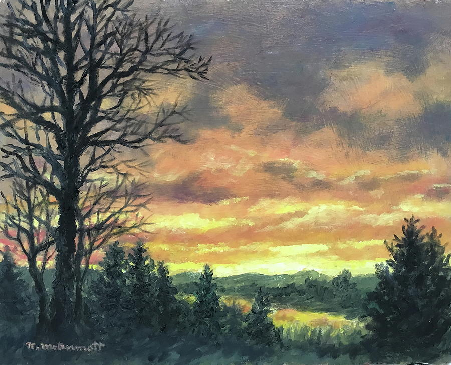 Sundown above the River Painting by Kathleen McDermott