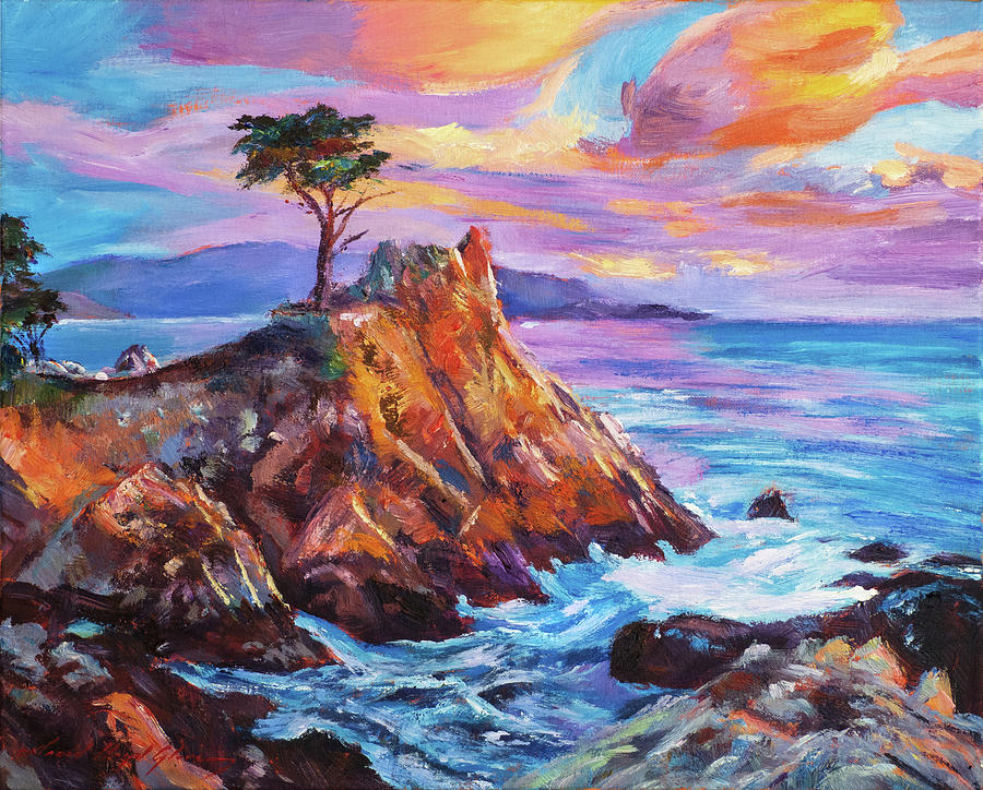  Sundown At Lone Cypress Painting by David Lloyd Glover