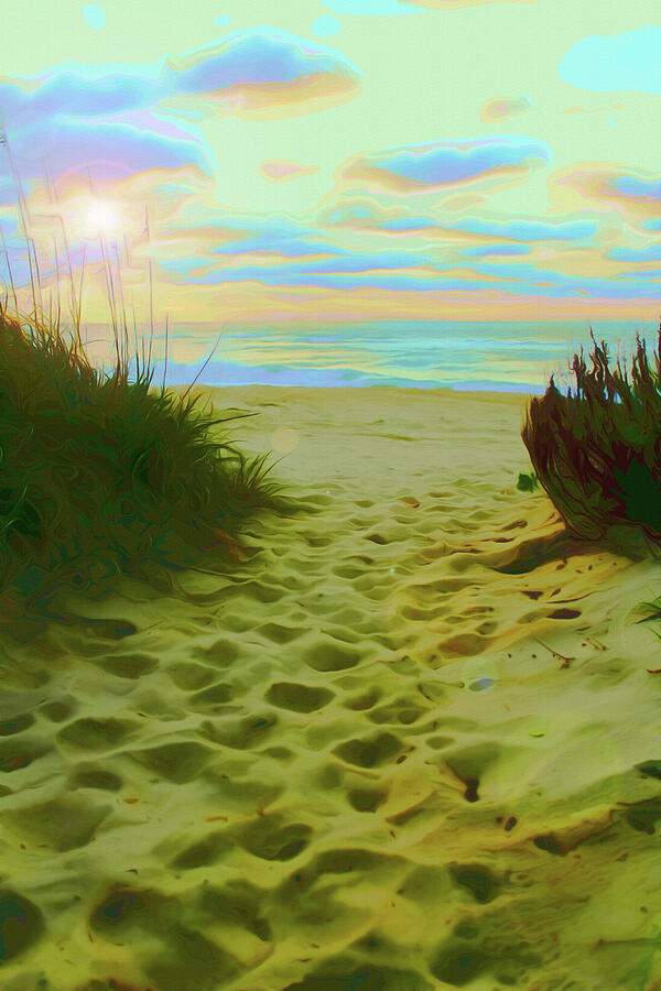 Sundown at the Beach  Mixed Media by Shelli Fitzpatrick