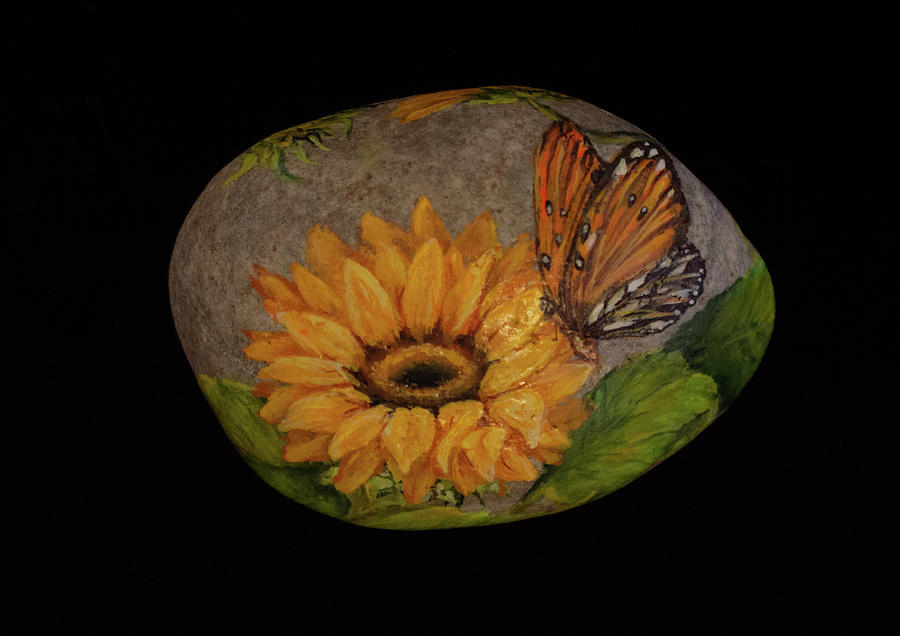 Sunflower and Butterfly Painting by Nancy Lauby