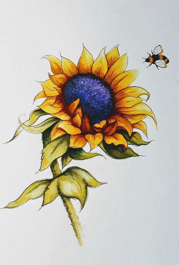 Sunflower and Honey Bee Mixed Media by Michelle Dickinson - Fine Art ...