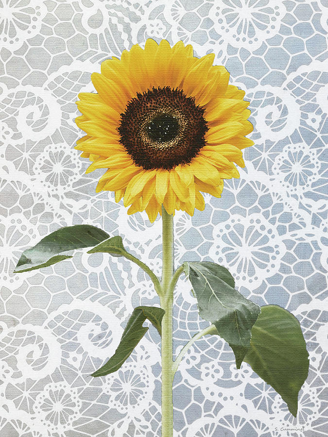 Sunflower Painting - Sunflower And Lace Flower Art by Sharon Cummings