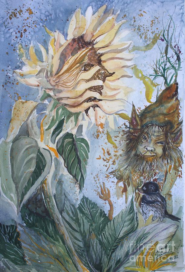 Sunflower and Troll Painting by Mindy Newman