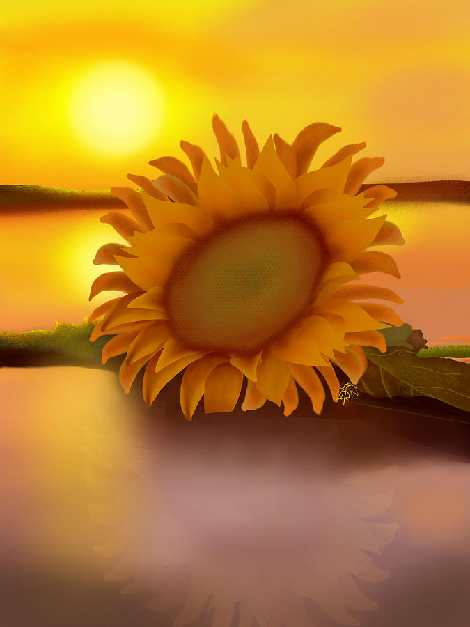 Sunflower Beach Reflection Digital Art by Penny FireHorse