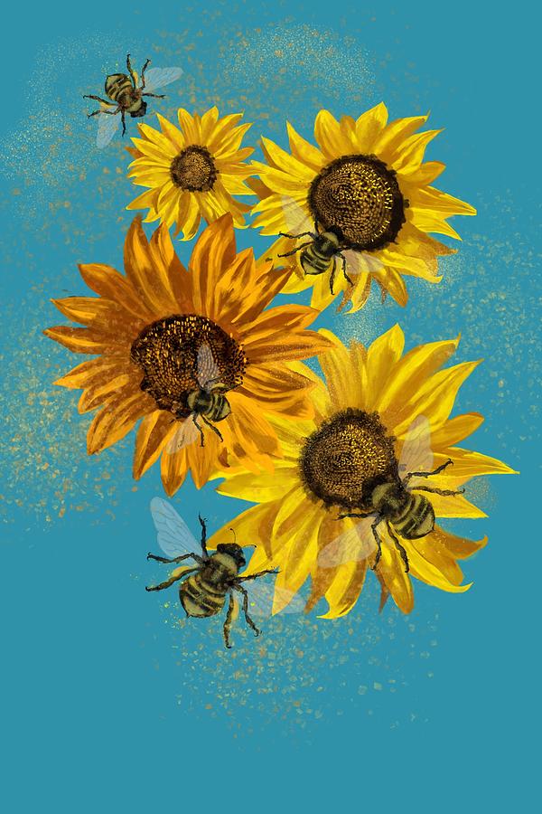 Sunflower Bees  Digital Art by Kim Prowse