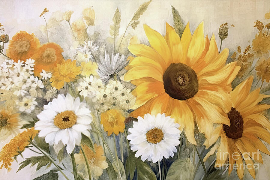 Sunflower Botanicals Painting by Tina LeCour