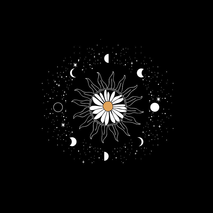 Sunflower Celestial Moon Phases Stars Digital Art by Krisant Khatiwada ...