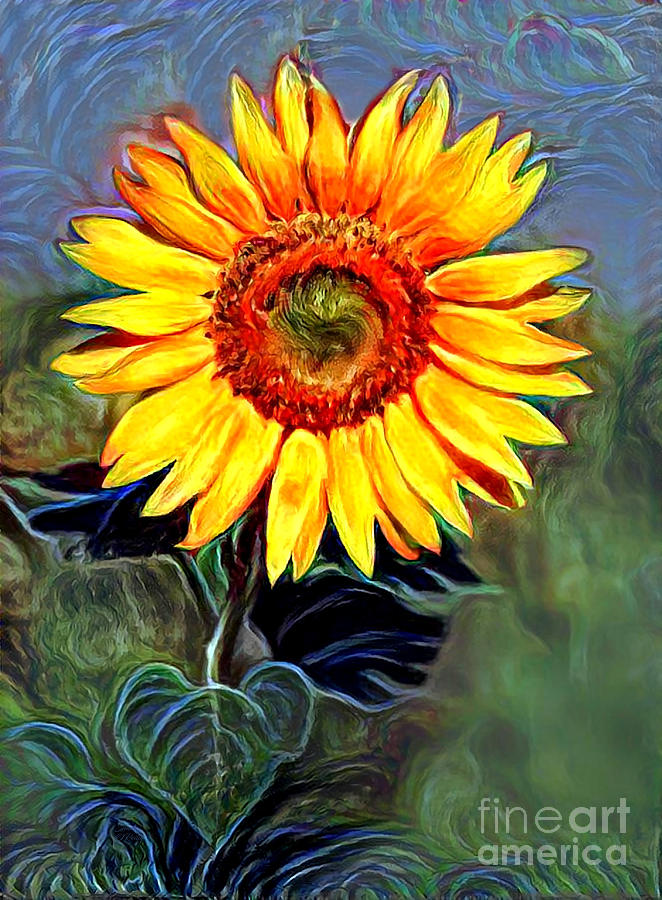 Sunflower Close Up  Mixed Media by Sandi OReilly