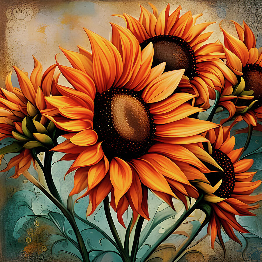 Sunflower Crop on Distressed Blue and Copper Background Digital Art by Freddy B Sunflower Crop on Distressed Blue and Copper Background Digital Art by Freddy B