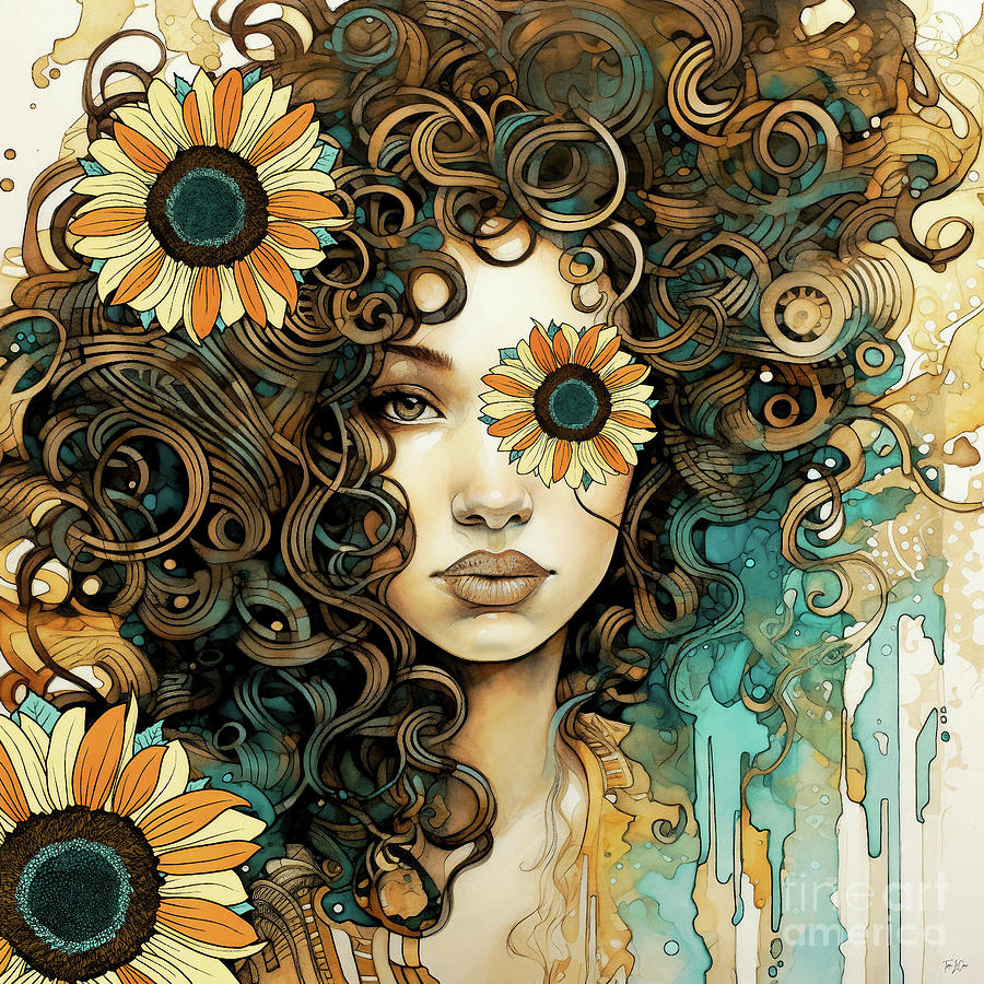 Sunflower Curly Girl Painting