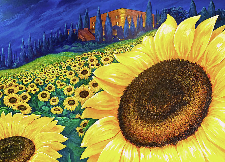 Mural Digital Art - Sunflower Dream in Tuscany by Brenda Ferrimani