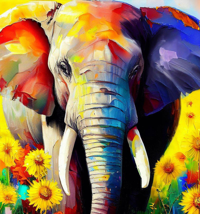 Sunflower Elephant Painting by Charles Monroe - Fine Art America