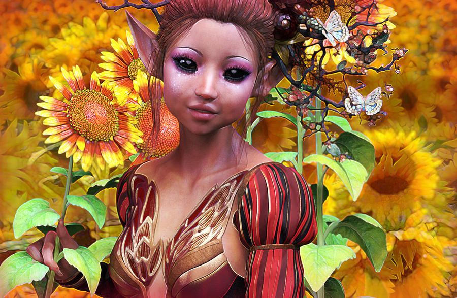Sunflower fairy poster Digital Art by Suzanne Silvir