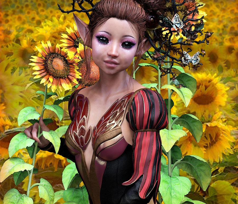 Sunflower Fairy Digital Art by Suzanne Silvir