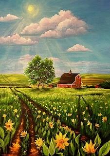 Sunflower Farm Painting by Michell Givens