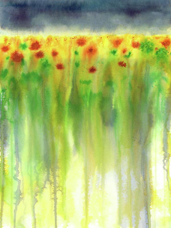 Sunflower field abstract Painting by Karen Kaspar