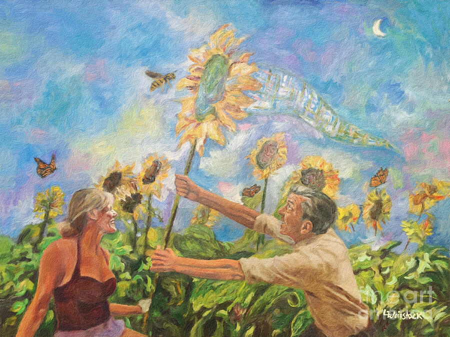 Sunflower Painting - Sunflower Field Engagement by Linda Weinstock