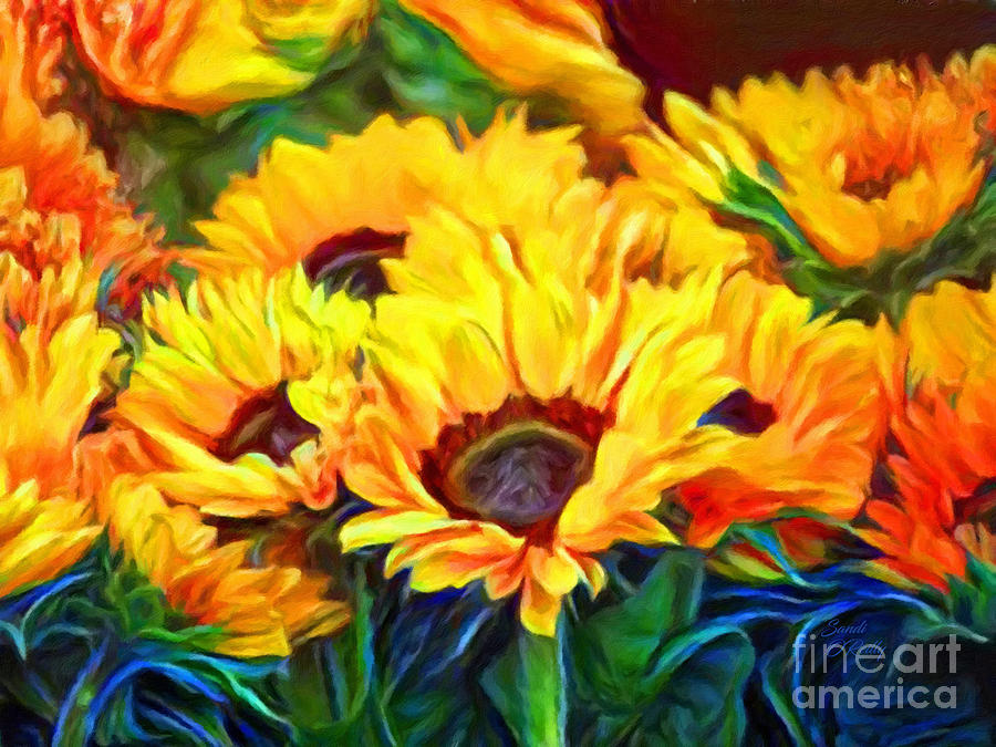 Sunflower Field Group Mixed Media by Sandi OReilly
