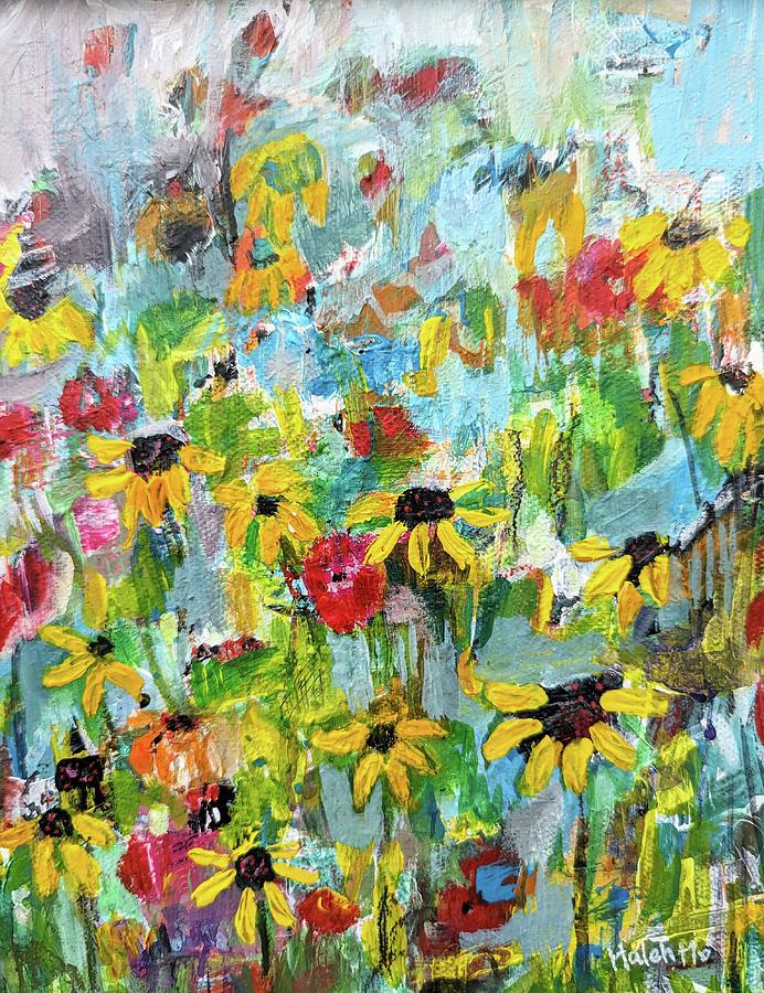 Sunflower Field Painting by Haleh Mahbod