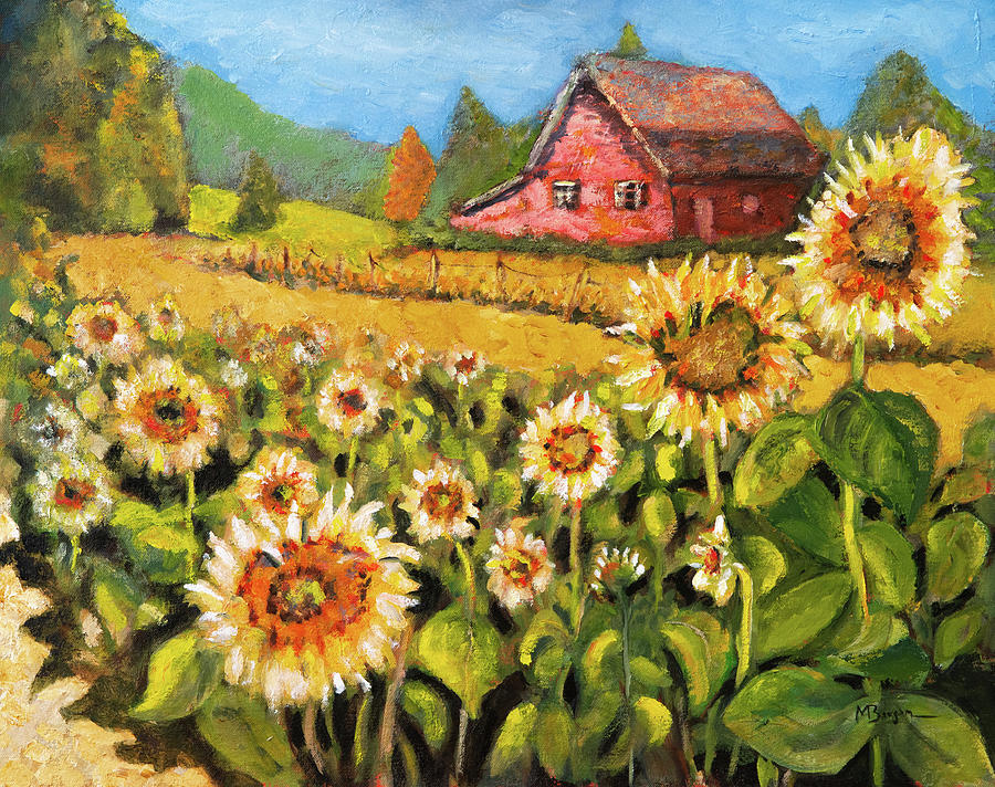 Sunflower Field Painting by Mike Bergen