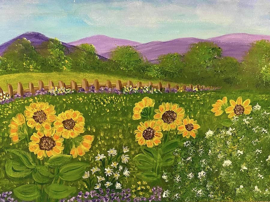 Sunflower Field Painting by Nancy Sisco