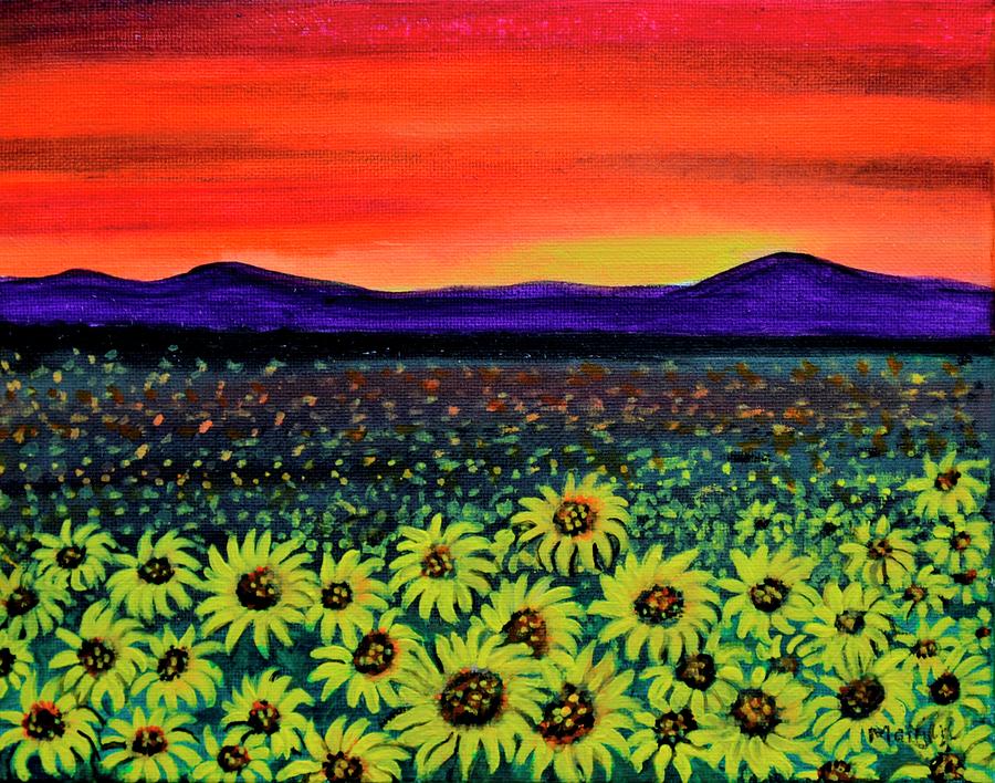 Sunflower fields at sunset landscape Painting by Manjiri Kanvinde