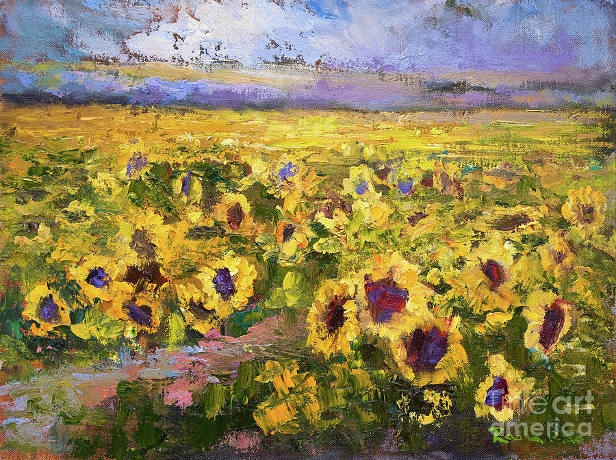 Sunflower Fields Painting by Radha Rao