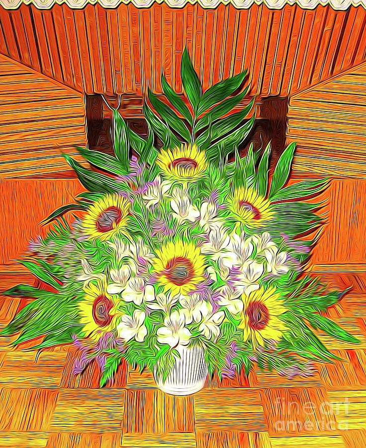 Sunflower Floral Arrangement in Vase Abstract Photograph by Rose Santuci-Sofranko